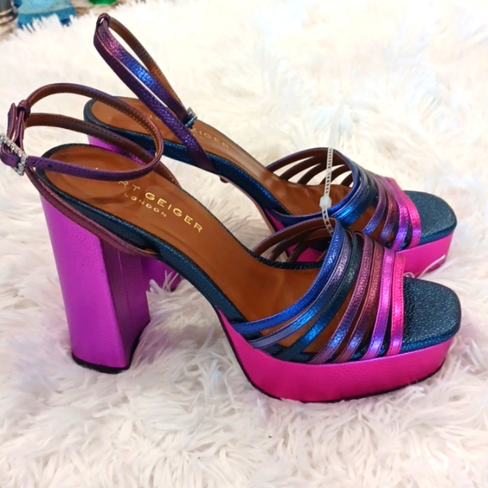 NEW Kurt Geiger London Perria Purple Rainbow Platform Sandals MULTI SIZES - Picture 6 of 14